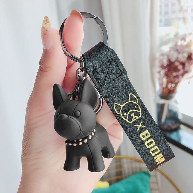 Black Cute Resin French Bulldog Keychain Pendant for Backpacks and Keys Trendy Frenchie Dog Bag