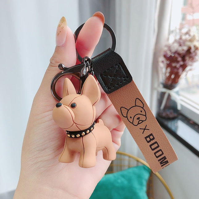 Khaki Cute Resin French Bulldog Keychain Pendant for Backpacks and Keys Trendy Frenchie Dog Bag