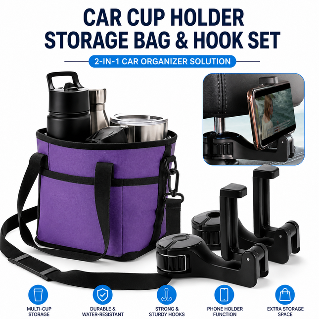 Black and Purple Foldable 4-Zone Car Insulated Drink Carrier Bag Bonus 2 Pack Mutifunctional