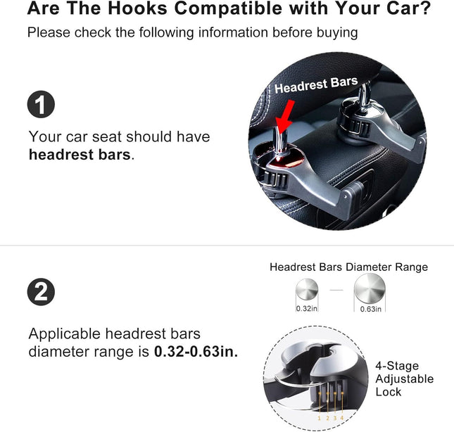 4 Pack Black Car Headrest Hook with Phone Holder for Purses Bags and 4-6.5 Inch – product detail