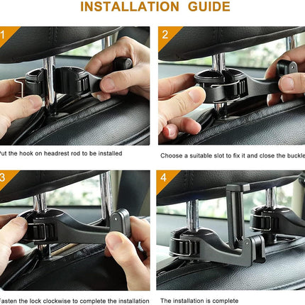 4 Pack Silver Car Headrest Hook with Phone Holder for Purses Bags and 4-6.5 Inch Smartphones, Universal 360 Rotation Back Seat Storage Hook and Mobile Stand