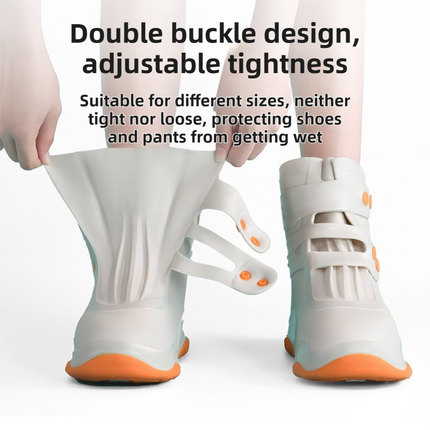 Thickened Waterproof Silicone Rain Shoe Covers and USB Powered Telescopic 3-Setting Timer Shoe Dryer Set for Rainy Season Commuting Camping Hiking Use, Reusable Non-Slip Overshoes with Double Buckle Closure, Khaki Orange Blocking, M Size (EU 34-36)