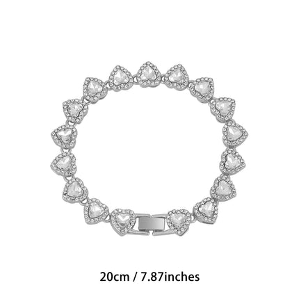Silver-Plated Heart Rhinestone Cuban Link 20 inch Tennis Necklace and 8 inch Tennis Bracelet Set for Women, Crystal Heart Chain Fashion Jewelry Accessories with Gift Box