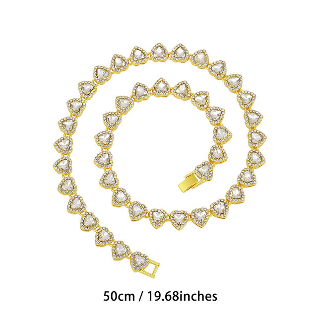 Gold-Plated Heart Rhinestone Cuban Link 20 inch Tennis Necklace and 8 inch Tennis Bracelet Set – product detail