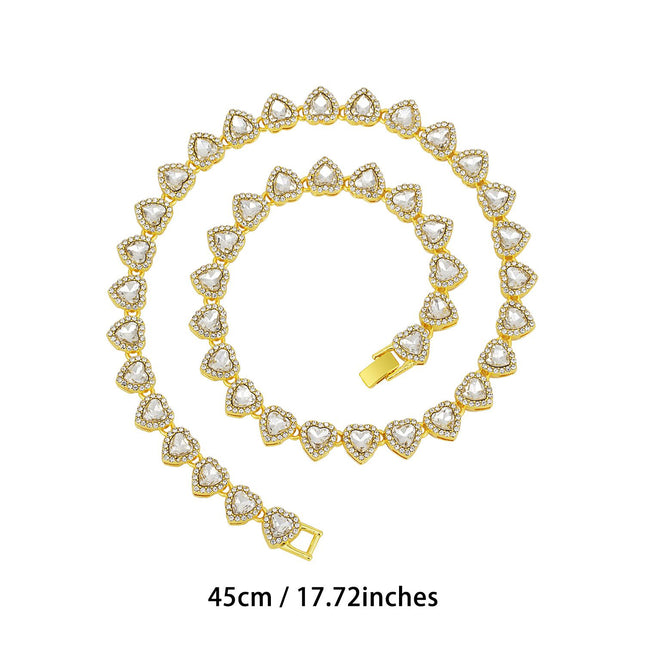 Gold-Plated Heart Rhinestone Cuban Link 18 inch Tennis Necklace and 7 inch Tennis Bracelet Set – product detail