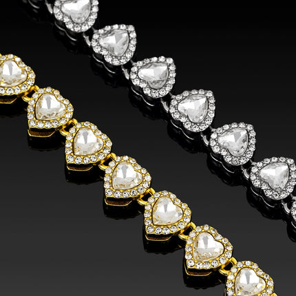 Gold-Plated Heart Rhinestone Cuban Link 18 inch Tennis Necklace and 7 inch Tennis Bracelet Set for Women, Crystal Heart Chain Fashion Jewelry Accessories with Gift Box