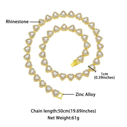 Gold-Plated Heart Rhinestone Cuban Link 18 inch Tennis Necklace and 7 inch Tennis Bracelet Set for Women, Crystal Heart Chain Fashion Jewelry Accessories with Gift Box