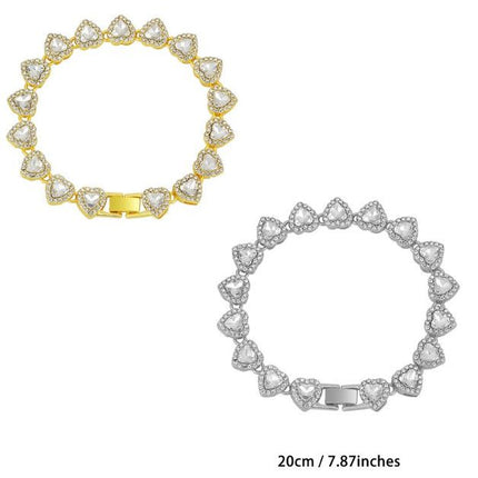 8 inch Silver-Plated & Gold-Plated Heart Rhinestone Tennis Bracelet for Women, Crystal Heart Chain Fashion Jewelry Accessories with Gift Box (2 Pack)