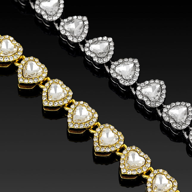 8 inch Silver-Plated & Gold-Plated Heart Rhinestone Tennis Bracelet for Women Crystal Heart Chain Fashion – product detail