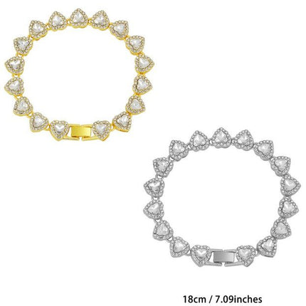 7 inch Silver-Plated & Gold-Plated Heart Rhinestone Tennis Bracelet for Women, Crystal Heart Chain Fashion Jewelry Accessories with Gift Box (2 Pack)