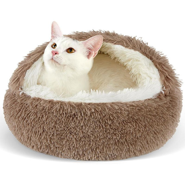 Brown Winter Long Plush Round Donut Cat Bed M Size Dia V888-ELOSUNG52470