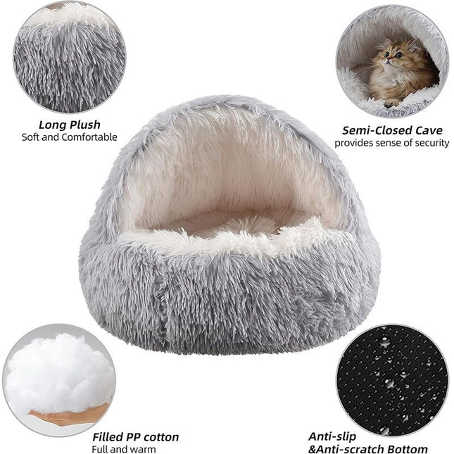 Brown Winter Long Plush Round Donut Cat Bed XL Size Dia – product detail