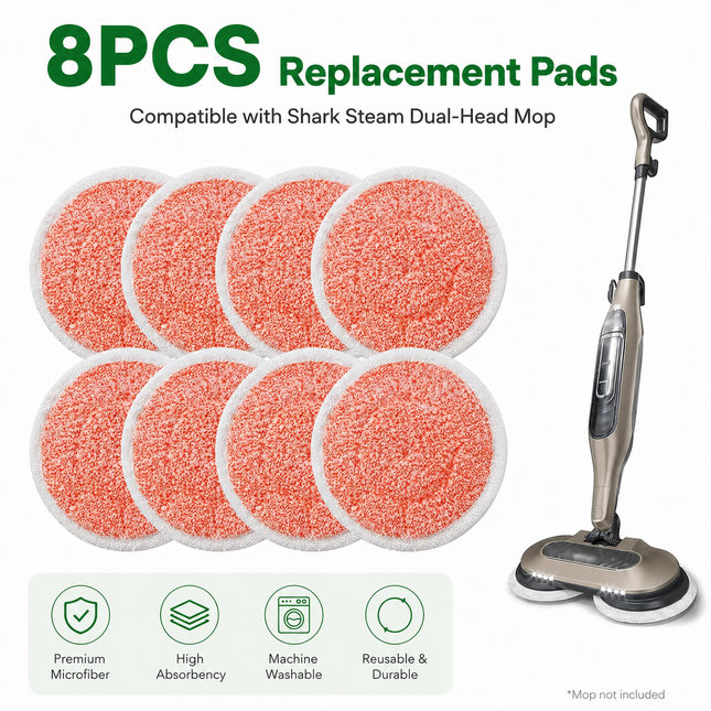 Style 1 Shark Steam Dual-Head Mop Replacement Pads 8 V888-ELOSUNG52477