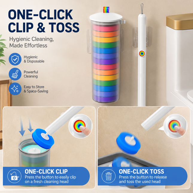 Disposable Toilet Brush Set with 14 Preloaded Cleaning Refill Heads & Wall Mounted Storage – product detail