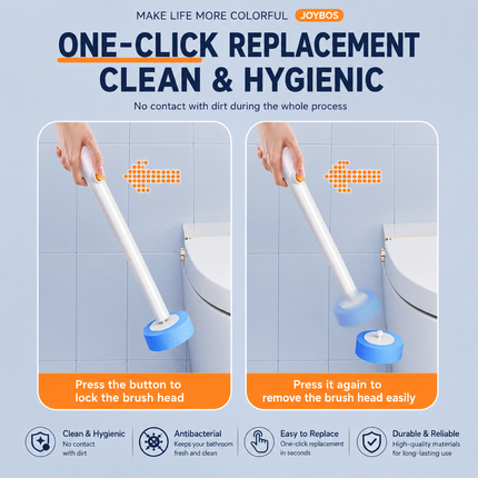 Automatic Flip-Open Disposable Toilet Brush Set with 21 Cleaning Refill Heads, Wall Mounted Storage, One-Button Hygienic Release, 360° Rotating Deep Cleaning, 51cm Long Handle Bathroom Toilet Cleaner