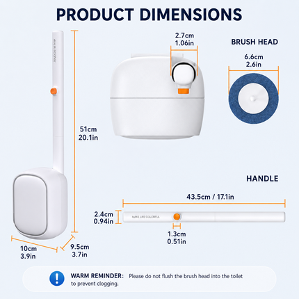 Automatic Flip-Open Disposable Toilet Brush Set with 21 Cleaning Refill Heads, Wall Mounted Storage, One-Button Hygienic Release, 360° Rotating Deep Cleaning, 51cm Long Handle Bathroom Toilet Cleaner