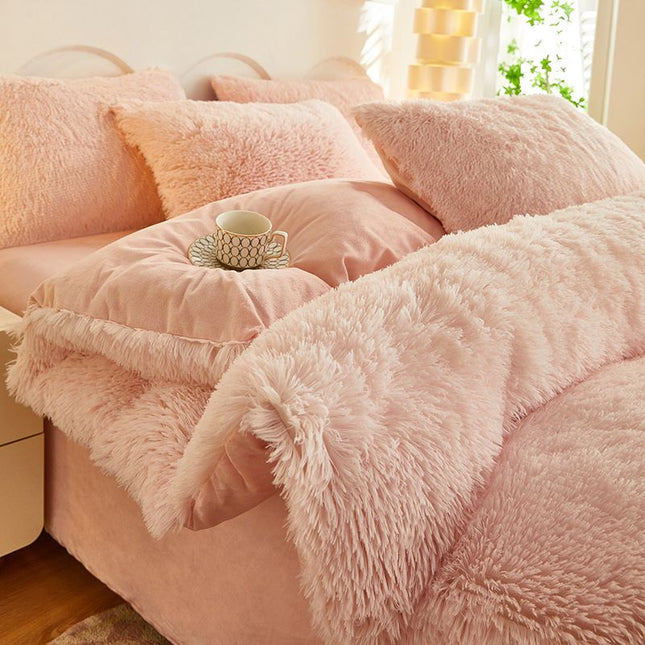 Pink Luxury Thick Plush 4 Piece Bedding Set for 1.5m & 1.8m Beds Winter Ultra V888-ELOSUNG52486