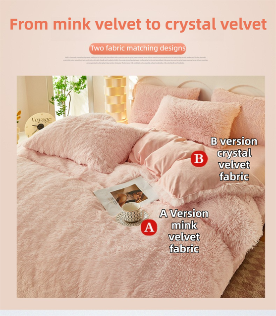 Pink Luxury Thick Plush 4 Piece Bedding Set for 1.5m & 1.8m Beds Winter Ultra – product detail