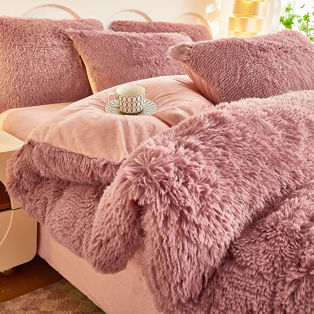 Dusty Rose Luxury Thick Plush 4 Piece Bedding Set for 1.5m & 1.8m Beds Winter V888-ELOSUNG52487