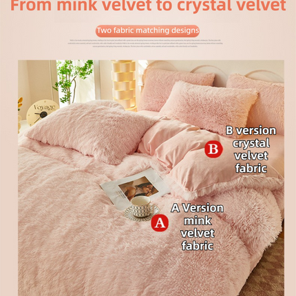 Dusty Rose Luxury Thick Plush 4 Piece Bedding Set for 1.5m & 1.8m Beds – Winter Ultra Soft Warm Bedding with Double-Sided Faux Mink Fur & Crystal Velvet, includes 200 x 230CM Quilt Cover, 230 X 250cm Flat Sheet and 2PCS  48 × 74CM Pillowcases