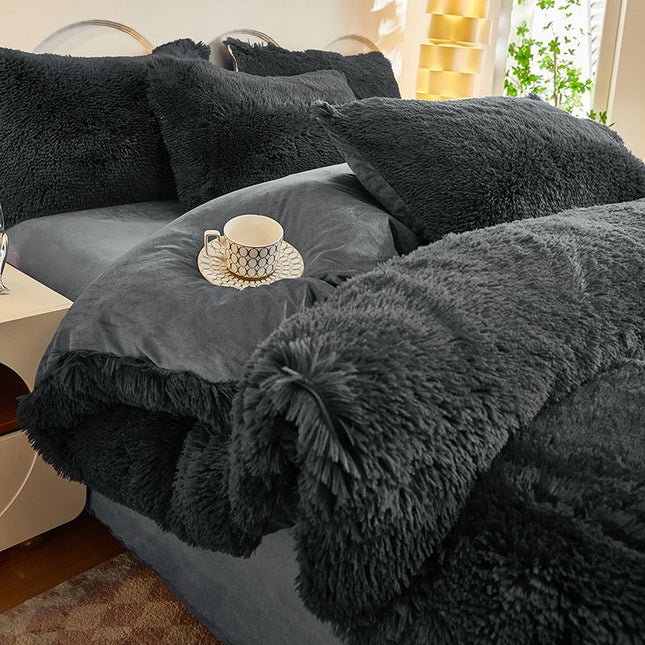 Dark Grey Luxury Thick Plush 4 Piece Bedding Set for 1.5m & 1.8m Beds Winter V888-ELOSUNG52488