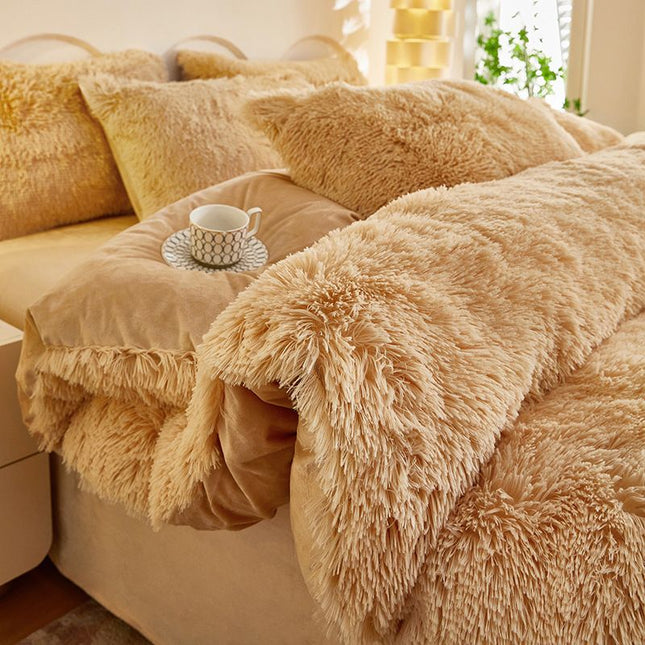 Khaki Luxury Thick Plush 4 Piece Bedding Set for 1.5m & 1.8m Beds Winter Ultra V888-ELOSUNG52490