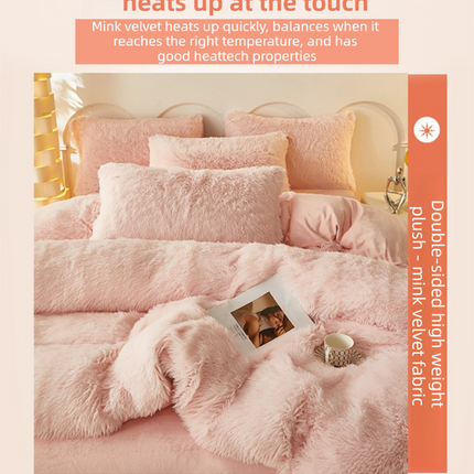 Khaki Luxury Thick Plush 4 Piece Bedding Set for 1.5m & 1.8m Beds – Winter Ultra Soft Warm Bedding with Double-Sided Faux Mink Fur & Crystal Velvet, includes 200 x 230CM Quilt Cover, 230 X 250cm Flat Sheet and 2PCS  48 × 74CM Pillowcases