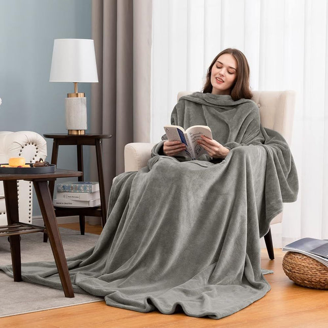 Dark Grey 180 x 120CM Extra Large Wearable Wrap Blanket with Sleeves and Large Pocket V888-ELOSUNG52500