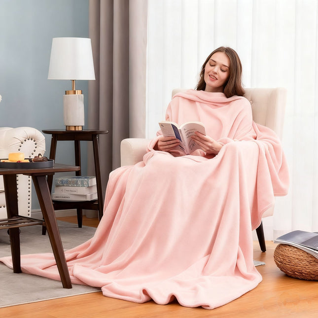 Pink 180 x 120CM Extra Large Wearable Wrap Blanket with Sleeves and Large Pocket Cozy V888-ELOSUNG52502
