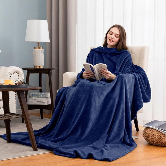 Blue 180 x 120CM Extra Large Wearable Wrap Blanket with Sleeves and Large Pocket Cozy V888-ELOSUNG52503