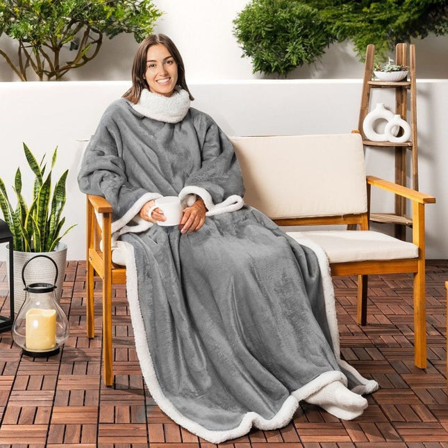 Grey 180 x 120CM Extra Large Wearable Wrap Blanket with Sleeves and Large Pocket Cozy V888-ELOSUNG52504