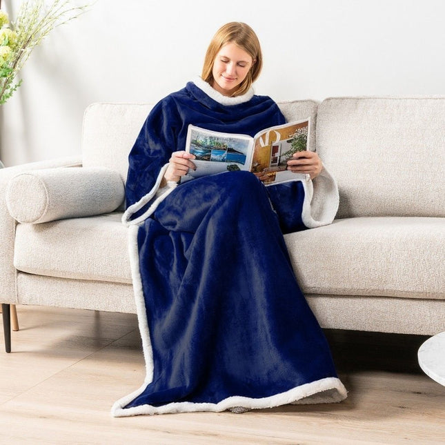 Blue 180 x 120CM Extra Large Wearable Wrap Blanket with Sleeves and Large Pocket Cozy V888-ELOSUNG52507