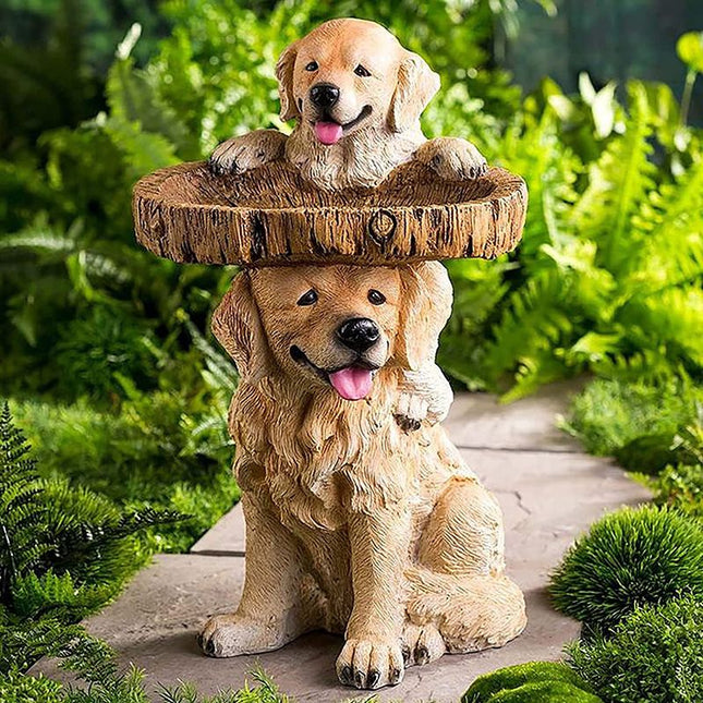 Resin Bird Bath Feeder Garden Ornament with Dog Design Tree Stump Decorative Outdoor Bird Feeder for Patio – product detail