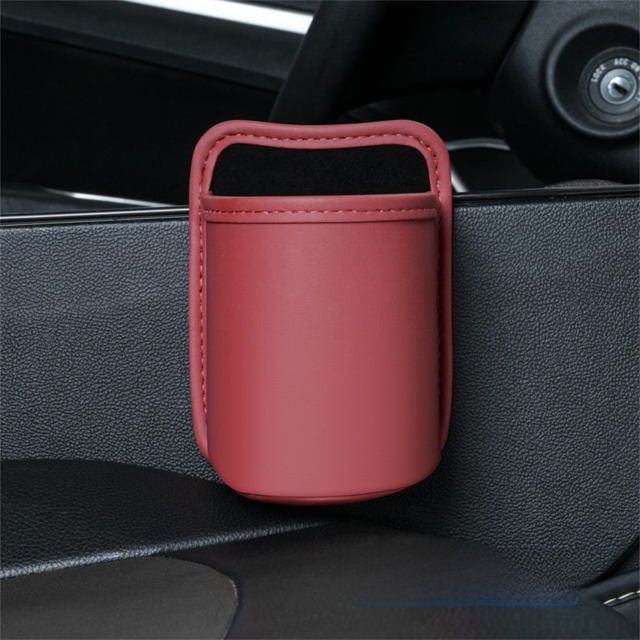 Wine Red Waterproof Leather Car Hanging Storage Organizer with Back Clip 14.5 x 10.5CM Mutifunctional