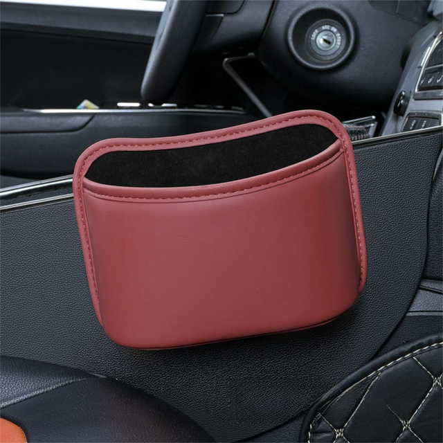 Wine Red Waterproof Leather Car Hanging Storage Organizer with Back Clip 20 x 14.5CM Mutifunctional