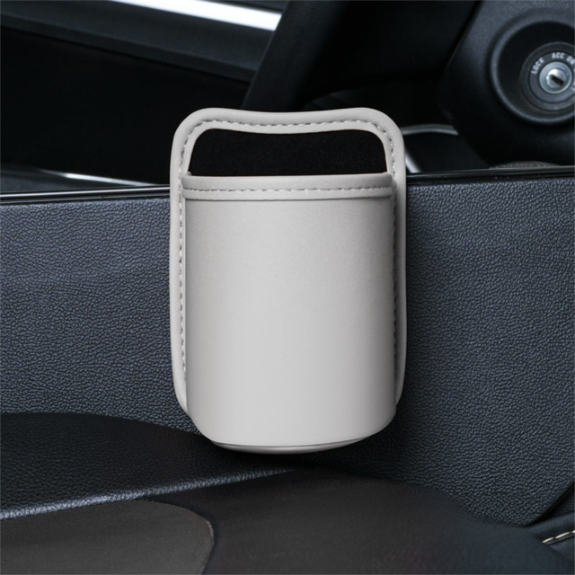 Grey White Waterproof Leather Car Hanging Storage Organizer with Back Clip 14.5 x 10.5CM