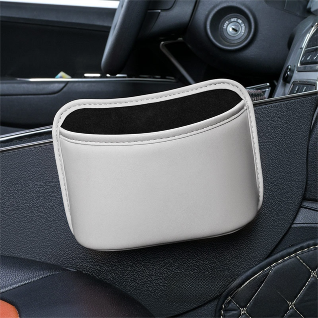 Grey White Waterproof Leather Car Hanging Storage Organizer with Back Clip 20 x 14.5CM Mutifunctional