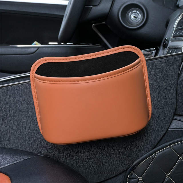 Orange Waterproof Leather Car Hanging Storage Organizer with Back Clip 20 x 14.5CM Mutifunctional