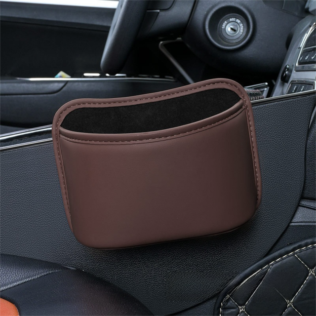 Coffee Waterproof Leather Car Hanging Storage Organizer with Back Clip 20 x 14.5CM Mutifunctional