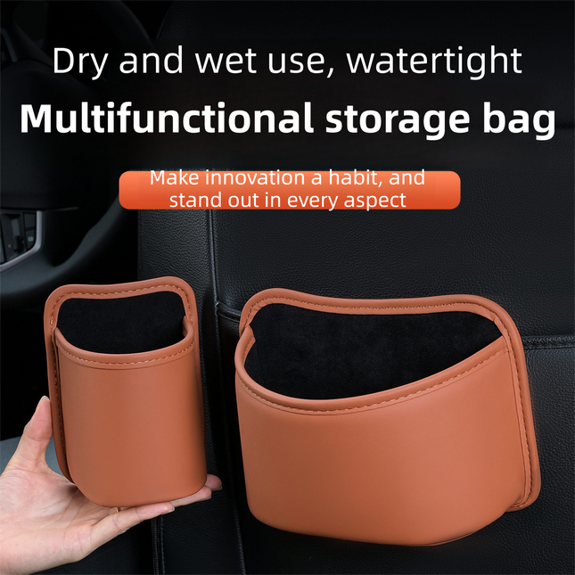 Coffee Waterproof Leather Car Hanging Storage Organizer with Back Clip 20 x 14.5CM Mutifunctional – product detail