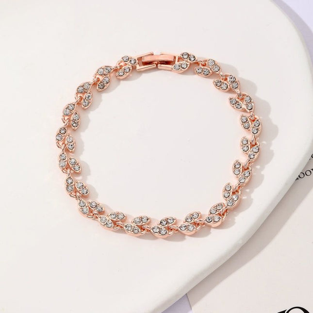 2 Pack Silver and Rose Gold Women's Crystal Leaf Bracelets with Gift Box Elegant Rhinestone – product detail