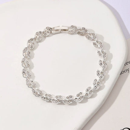 2 Pack Silver and Rose Gold Women's Crystal Leaf Bracelets with Gift Box – Elegant Rhinestone Alloy Link Bracelet, Minimalist Fashion Jewelry Gift for Women