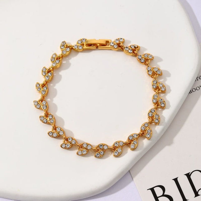 2 Pack Gold and Rose Gold Women's Crystal Leaf Bracelets with Gift Box Elegant Rhinestone – product detail