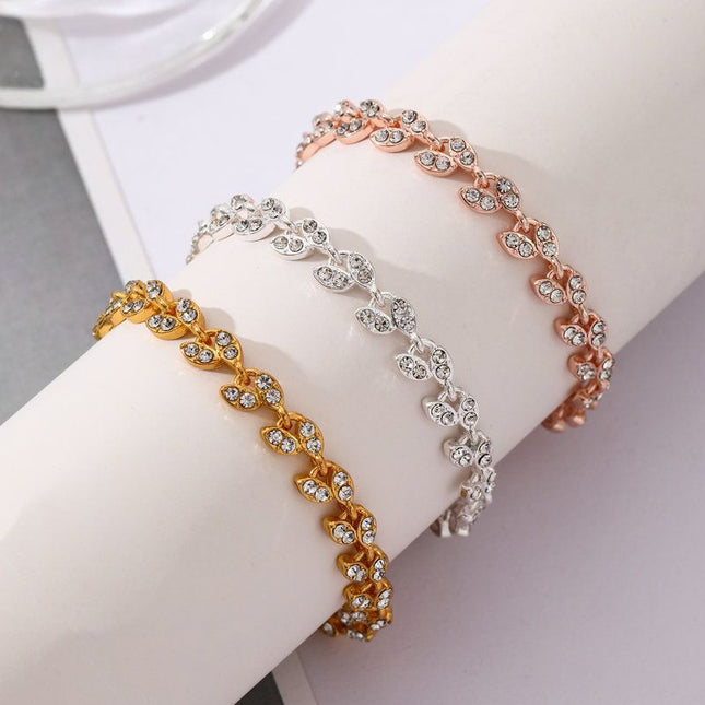 3 Pack Silver Gold and Rose Gold Women's Crystal Leaf Bracelets with Gift Box Elegant V888-ELOSUNG52527