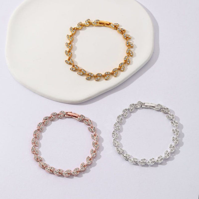 3 Pack Silver Gold and Rose Gold Women's Crystal Leaf Bracelets with Gift Box Elegant – product detail