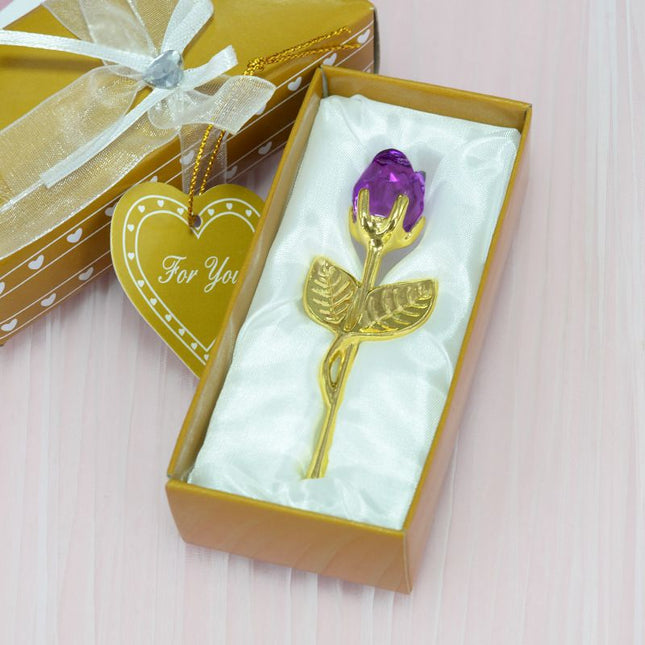 2 Set of Purple Crystal Rose Flower with Gold Gift Box and Gold Plated Stem V888-ELOSUNG52532