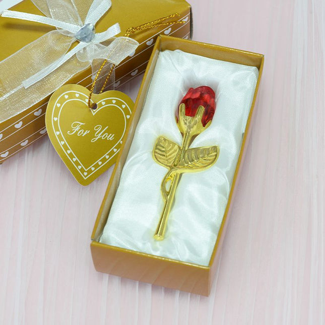 2 Set of Red Crystal Rose Flower with Gold Gift Box and Gold Plated Stem V888-ELOSUNG52534