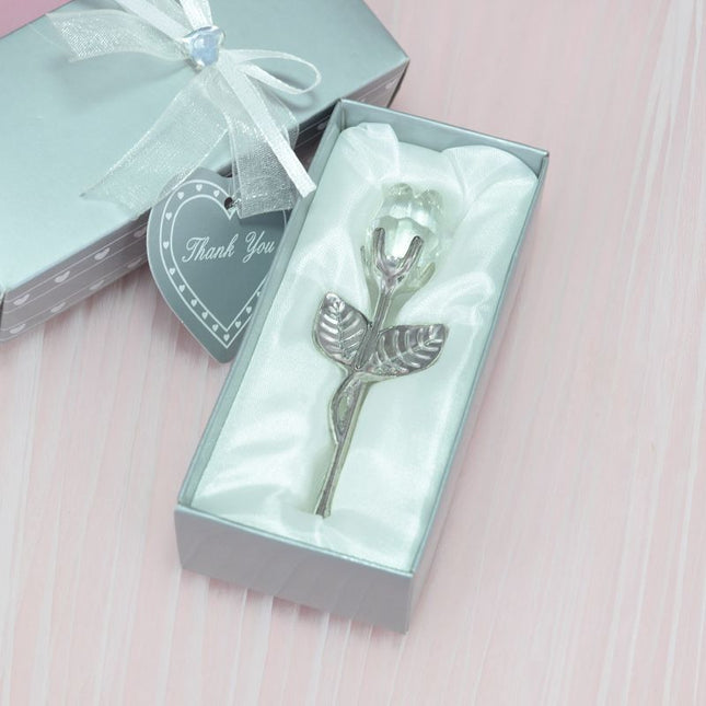 2 Set of White Crystal Rose Flower with Silver Gift Box and Silver Plated Stem V888-ELOSUNG52536