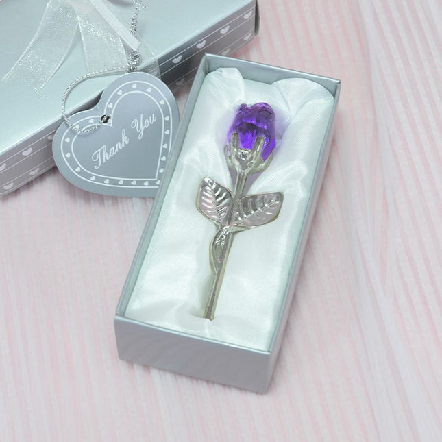 2 Set of Purple Crystal Rose Flower with Silver Gift Box and Silver Plated Stem V888-ELOSUNG52537