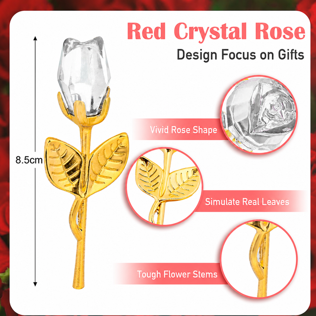 2 Set of Pink Crystal Rose Flower with Silver Gift Box and Silver Plated Stem – product detail